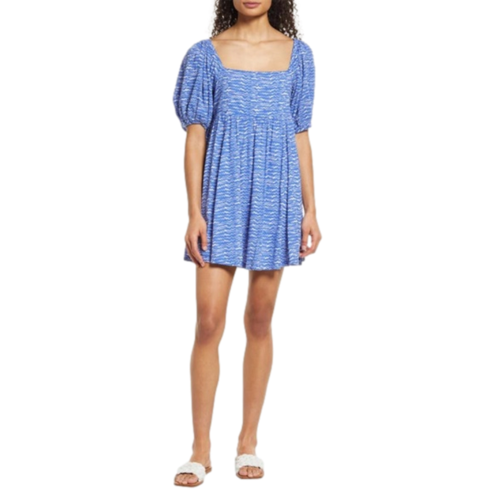 NWT Blue Puff Sleeve Dress - Abstract Print - Size Large - Nordstrom - game day